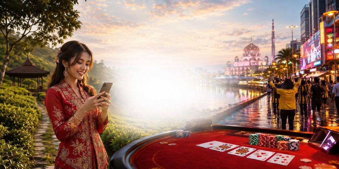 Suasana permainan meja kasino Baccarat bergaya di Putrajaya dengan dealer profesional